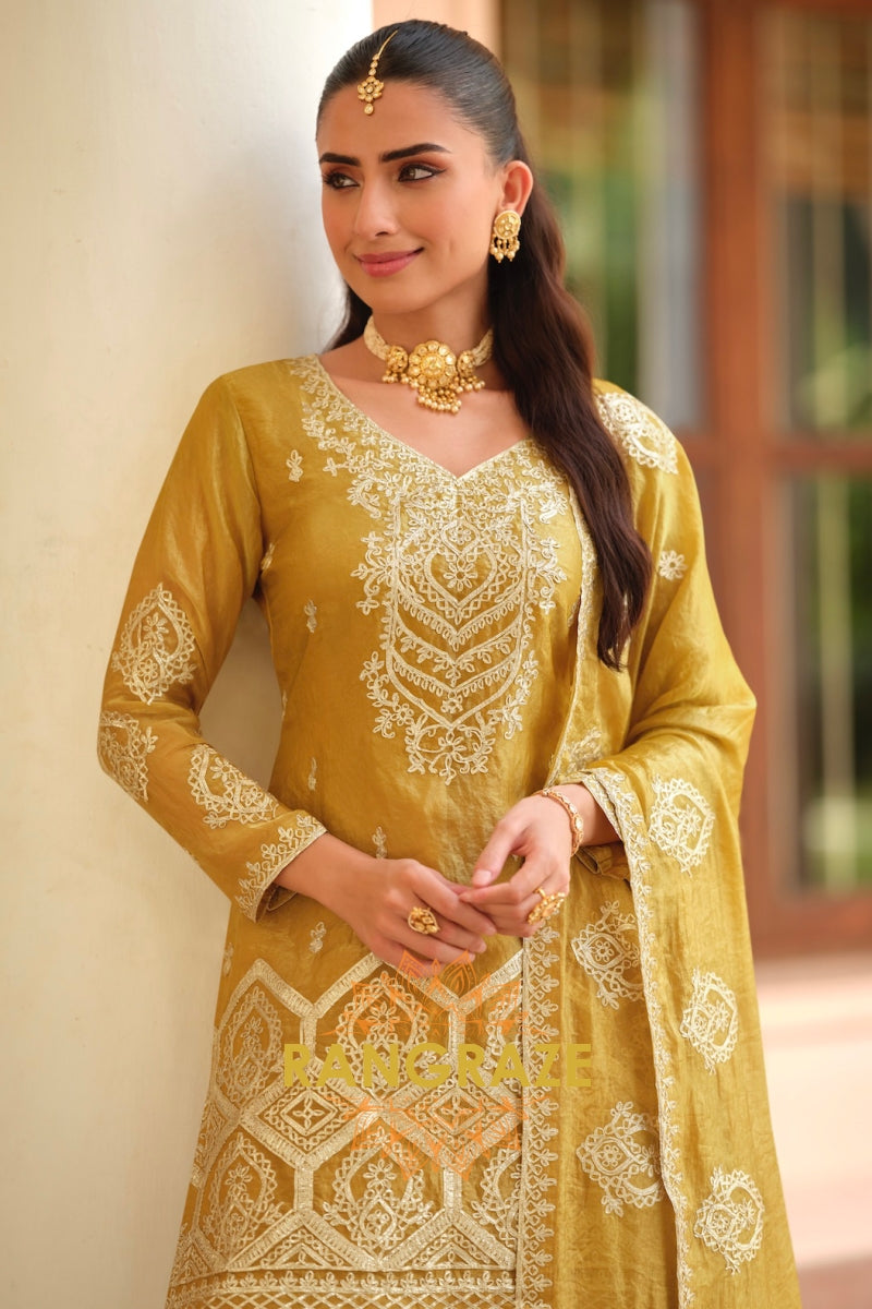 RangRaze Sunehri Heritage Premium Silk Sharara Suit Set