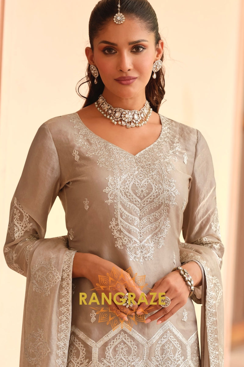 RangRaze Ivory Mist Premium Silk Sharara Suit Set