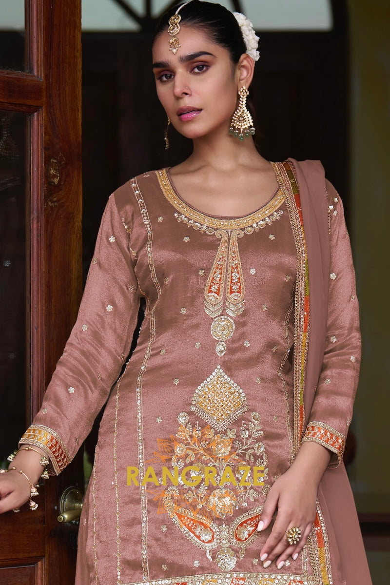 RangRaze Gul-E-Shaam Fine Shimmer Silk Embroidered Sharara Suit Set