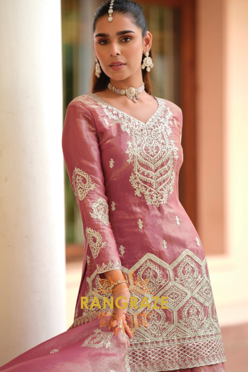 RangRaze Rosewood Noor Premium Silk Sharara Suit Set