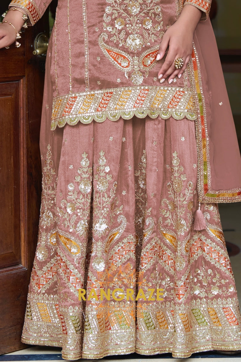 RangRaze Gul-E-Shaam Fine Shimmer Silk Embroidered Sharara Suit Set