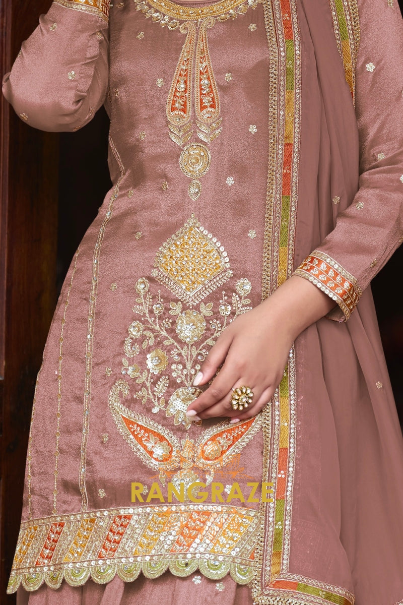 RangRaze Gul-E-Shaam Fine Shimmer Silk Embroidered Sharara Suit Set