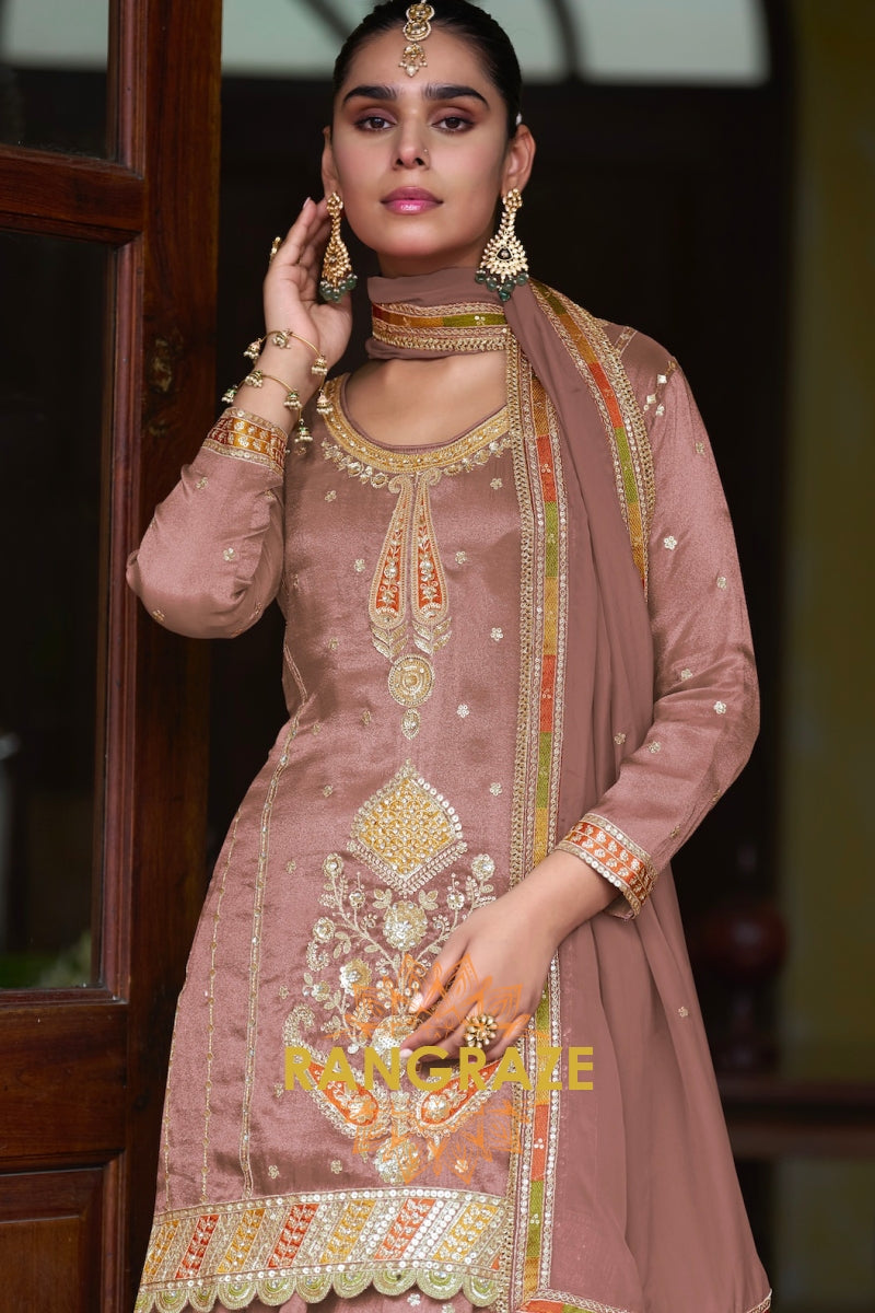 RangRaze Gul-E-Shaam Fine Shimmer Silk Embroidered Sharara Suit Set