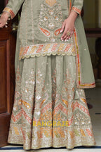 RangRaze Mehr-E-Zaitoon Fine Shimmer Silk Embroidered Sharara Suit Set