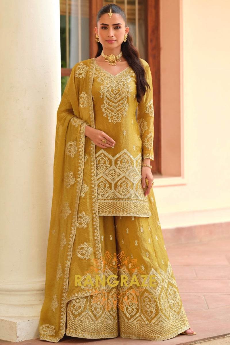 RangRaze Sunehri Heritage Premium Silk Sharara Suit Set