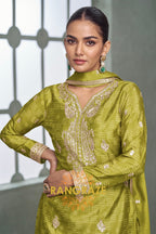 Olive Green Embroidered Silk Palazzo Suit Set