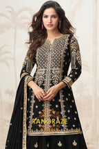 Elegant Black Embroidered Silk Skirt Suit Set