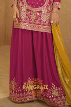 Radiant Rani Pink Embroidered Silk Palazzo Suit Set
