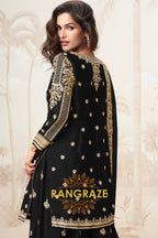 Elegant Black Embroidered Silk Skirt Suit Set