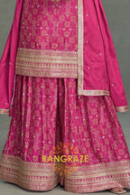 Fuchsia Pink Embroidered Silk Palazzo Suit Set