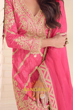 Radiant Rani Pink Embroidered Silk Sharara Suit Set