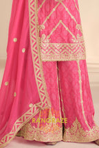 Radiant Rani Pink Embroidered Silk Sharara Suit Set