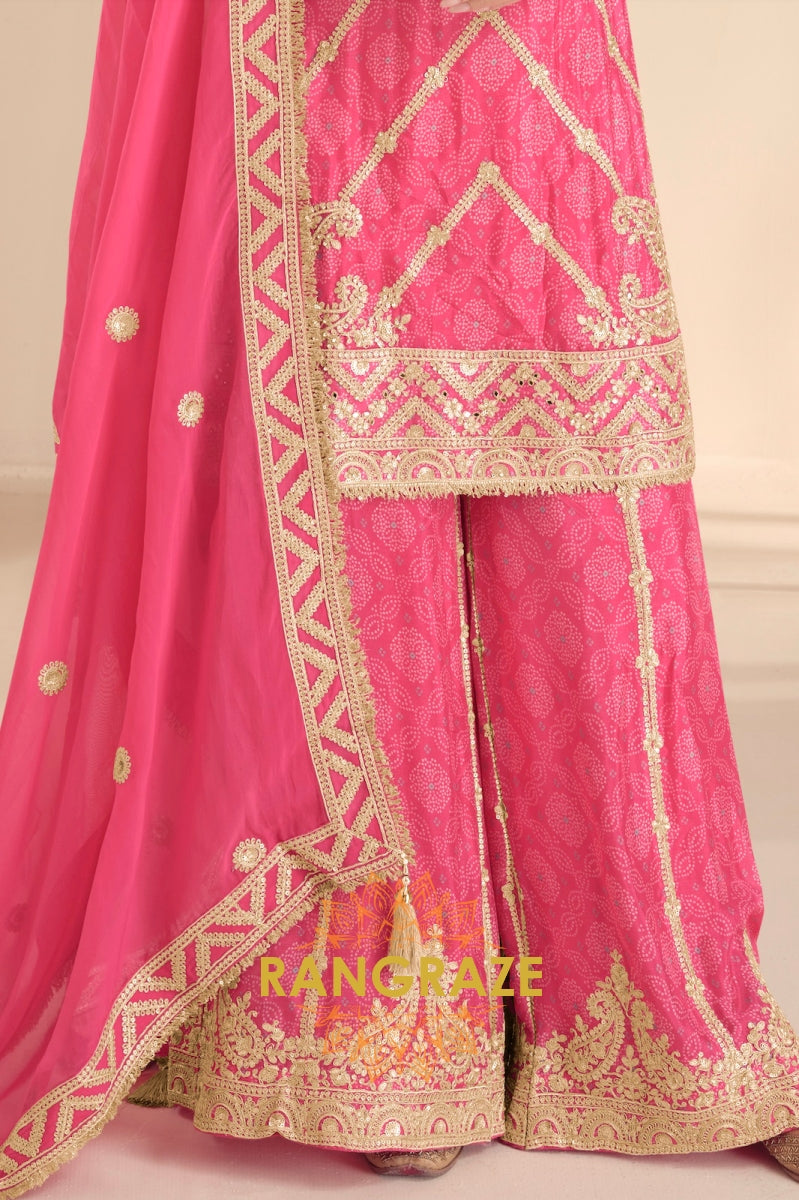 Radiant Rani Pink Embroidered Silk Sharara Suit Set