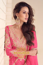 Radiant Rani Pink Embroidered Silk Sharara Suit Set