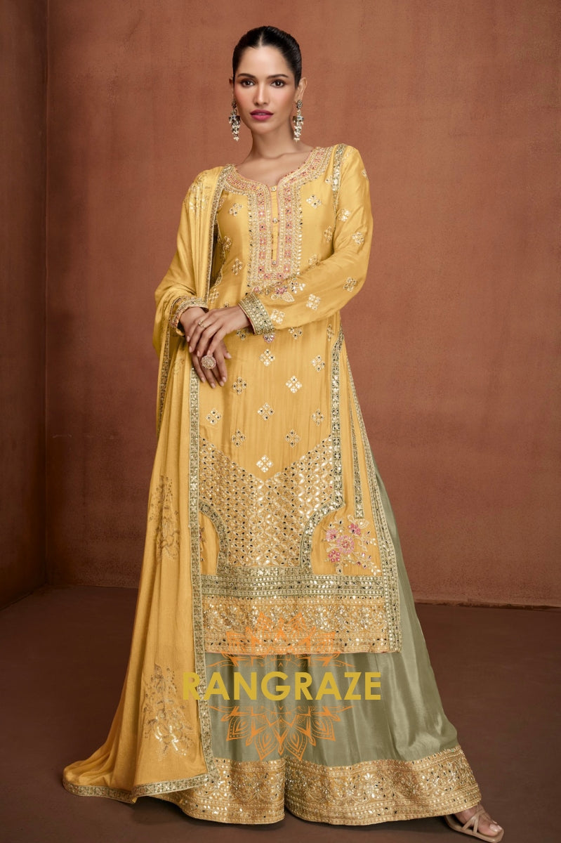 Radiant Yellow Embroidered Silk Palazzo Set