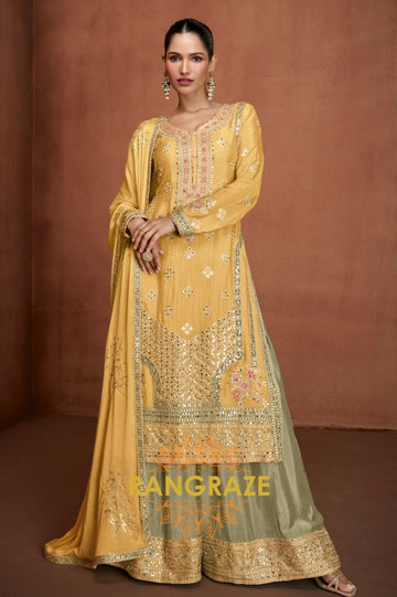 Radiant Yellow Embroidered Silk Palazzo Set