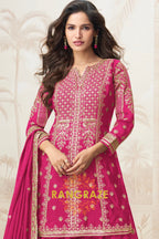 Radiant Rani Pink Embroidered Silk Skirt Suit Set