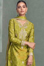 Olive Green Embroidered Silk Palazzo Suit Set