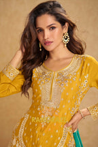 Marigold Yellow Embroidered Silk Palazzo Suit