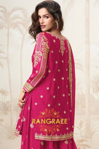 Radiant Rani Pink Embroidered Silk Skirt Suit Set