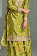 Olive Green Embroidered Silk Palazzo Suit Set