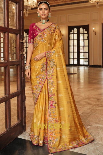 Golden Maroon Royale: Embroidered Silk Designer Saree