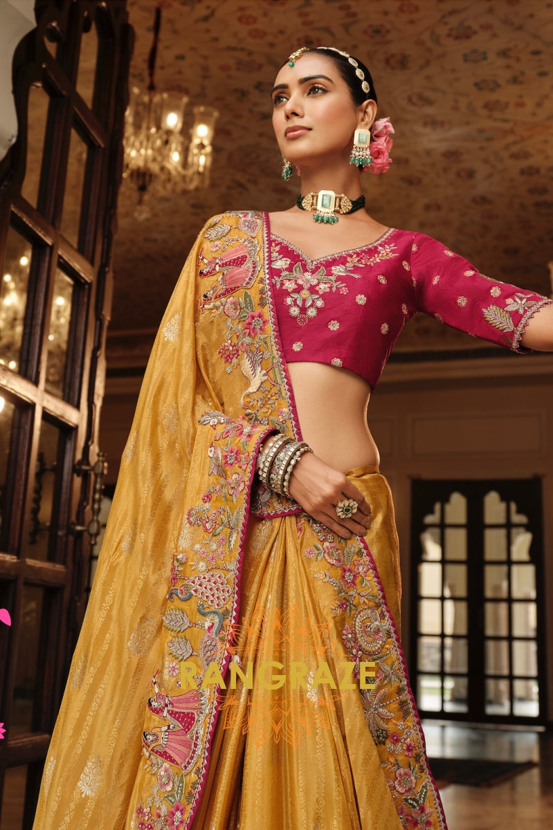 Golden Maroon Royale: Embroidered Silk Designer Saree