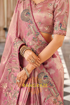 Blush Radiance: Designer Embroidered Silk Saree