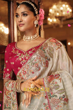 Royal Ivory Grace: Embroidered Silk Saree