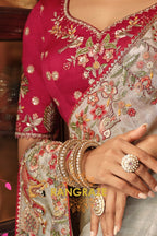 Royal Ivory Grace: Embroidered Silk Saree