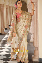 Enchanted Blossom Glow: Designer Embroidered Silk Saree