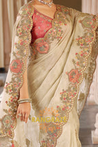 Enchanted Blossom Glow: Designer Embroidered Silk Saree