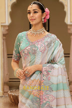 Ethereal Pastel Bloom: Designer Embroidered Silk Saree