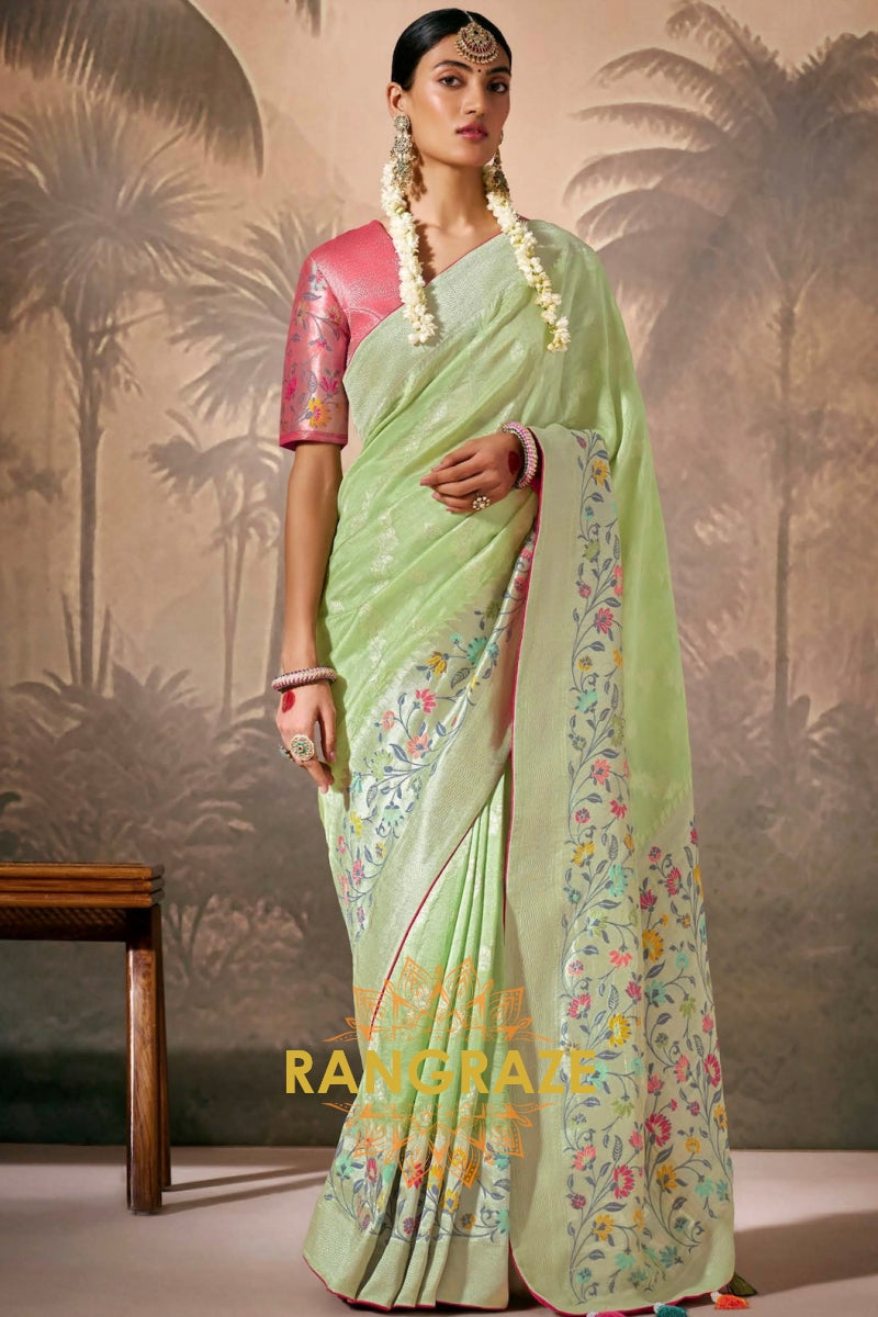 Mint Blossom: Designer Silk Saree