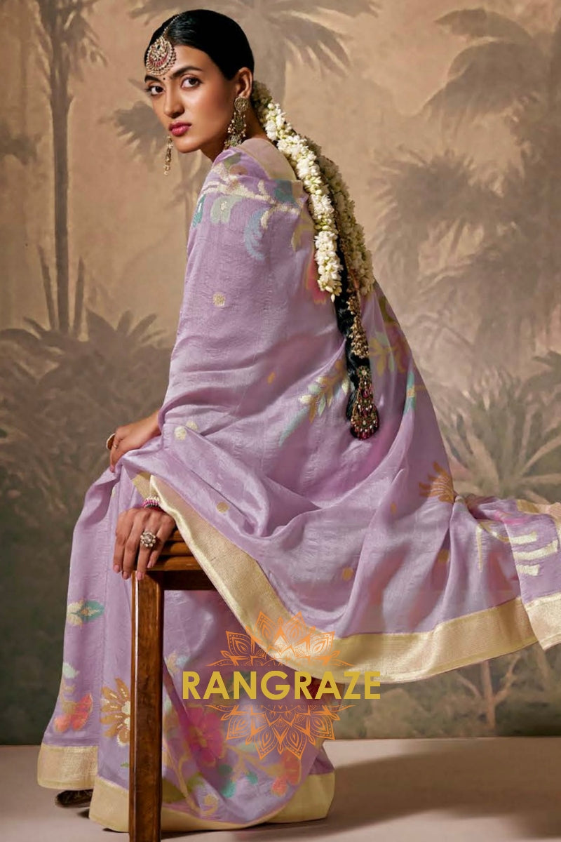 Lavender Harmony: Designer Silk Saree