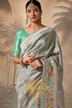 Silver Mist: Designer Silk Saree