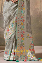 Silver Mist: Designer Silk Saree