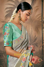 Silver Mist: Designer Silk Saree