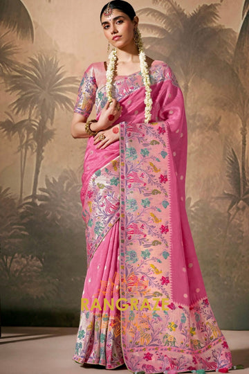 Blush Blossom: Designer Silk Saree