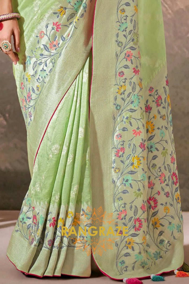 Mint Blossom: Designer Silk Saree