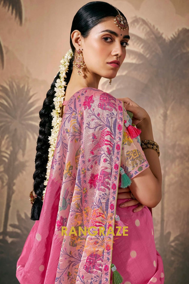 Blush Blossom: Designer Silk Saree