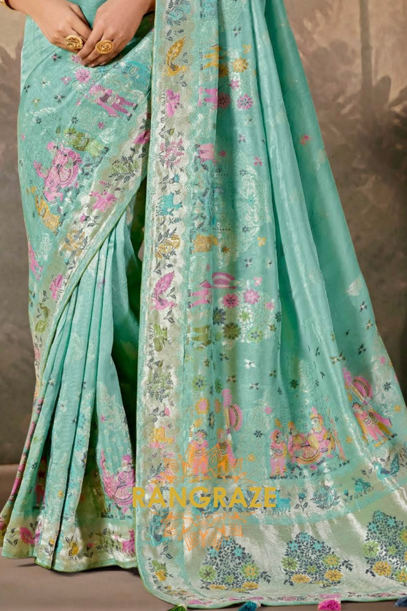 Aqua Serenity: Designer Silk Saree