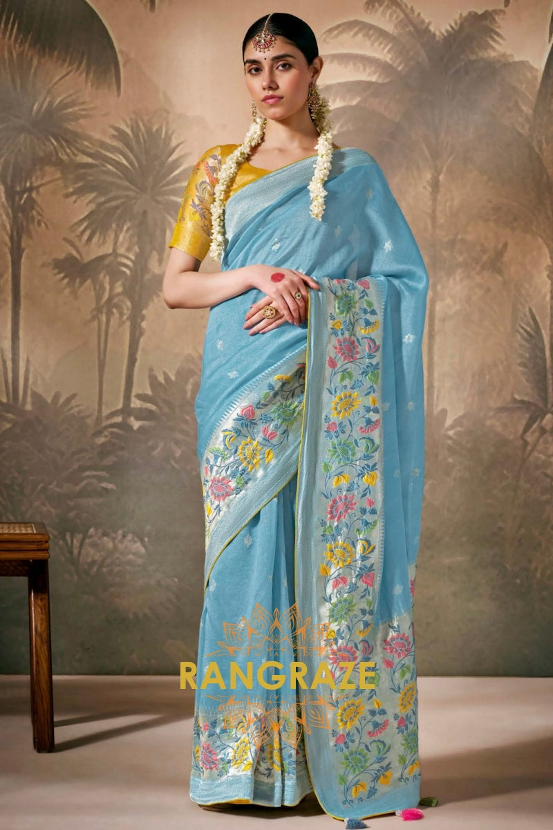 Sky Blossom: Designer Silk Saree