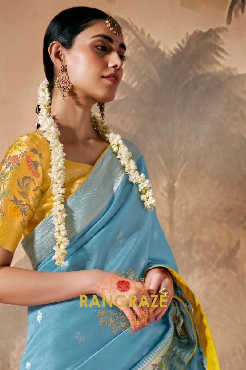 Sky Blossom: Designer Silk Saree