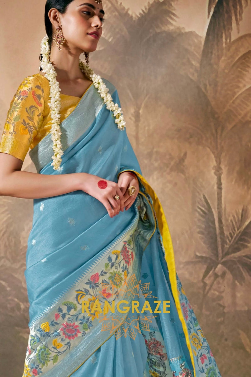 Sky Blossom: Designer Silk Saree