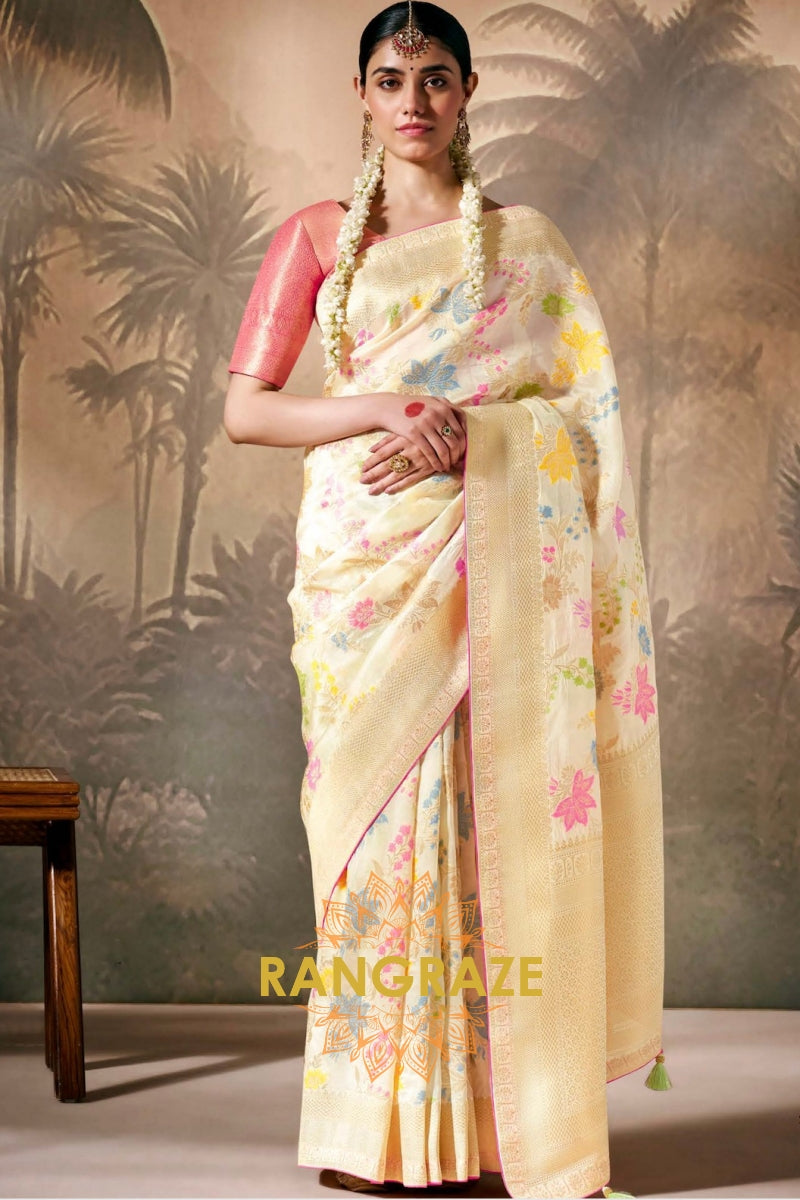 Ivory Garden: Designer Silk Saree