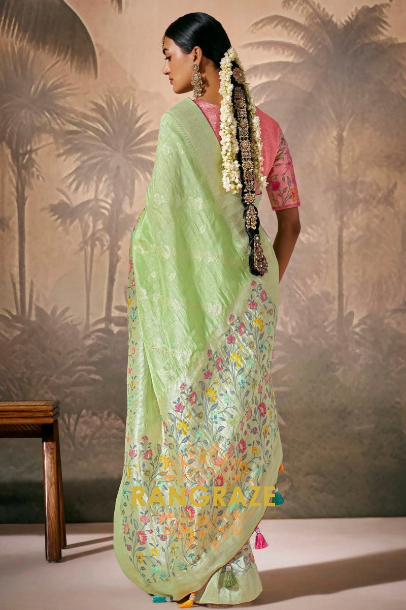 Mint Blossom: Designer Silk Saree