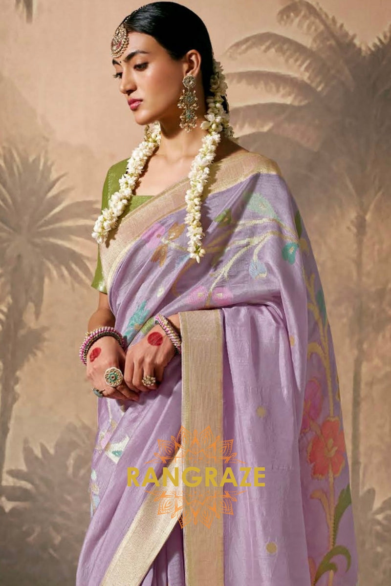 Lavender Harmony: Designer Silk Saree