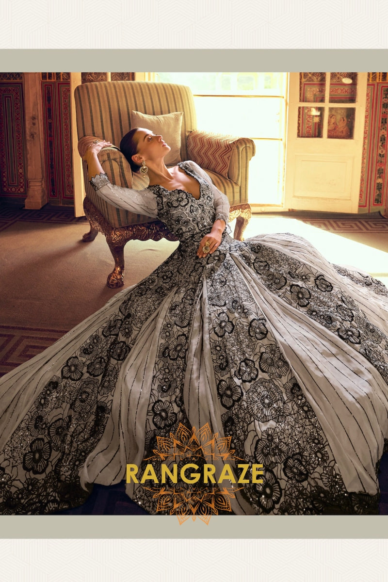 Noir Bloom Premium Georgette Embroidered Suit Gown