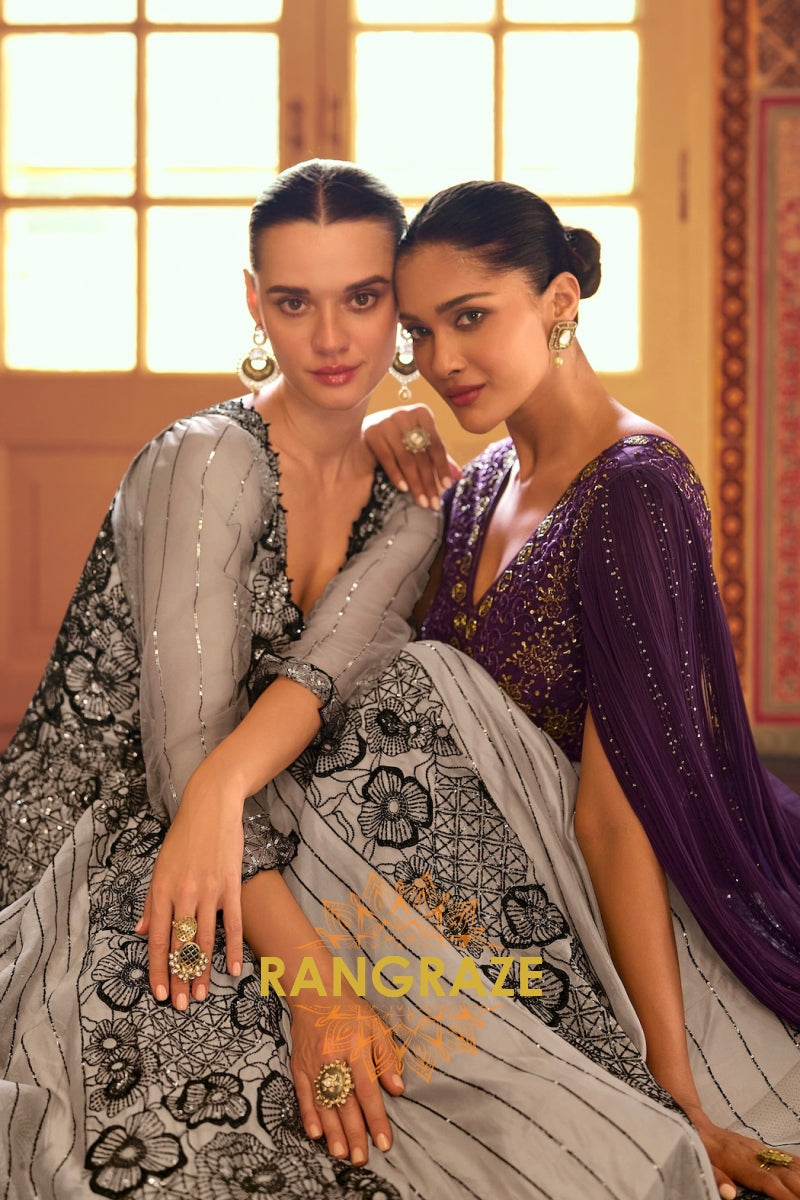 Regal Plum Embellished Georgette Gown